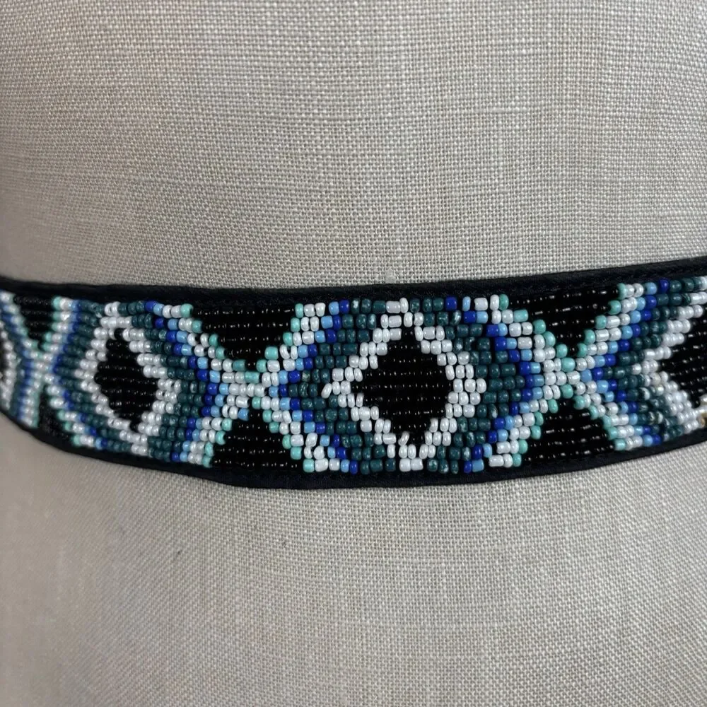 NWT WHITE HOUSE BLACK MARKET Blue & Black Beaded Tie Belt XSmall/Small $58.00